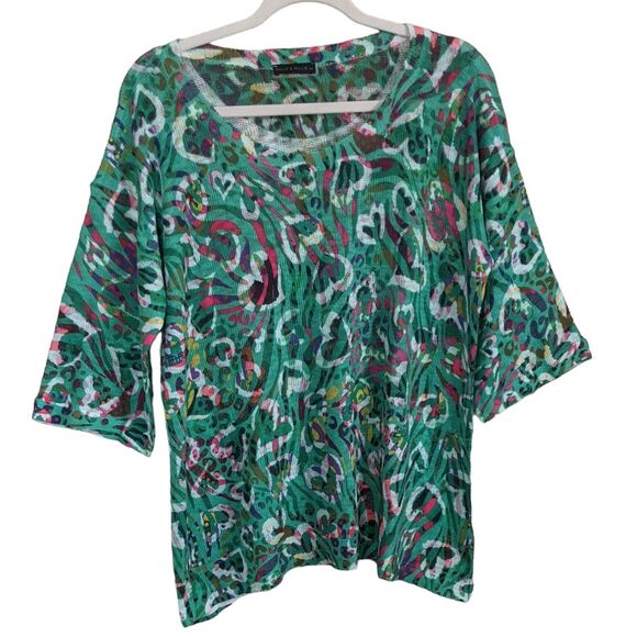 Nally & Milly USA N39-934 green abstract hearts light weight sweater top OSFM - Picture 1 of 12